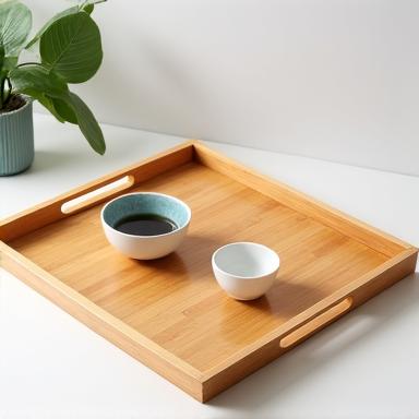 Vassoio decorativo in bambù con manici, stile minimalista